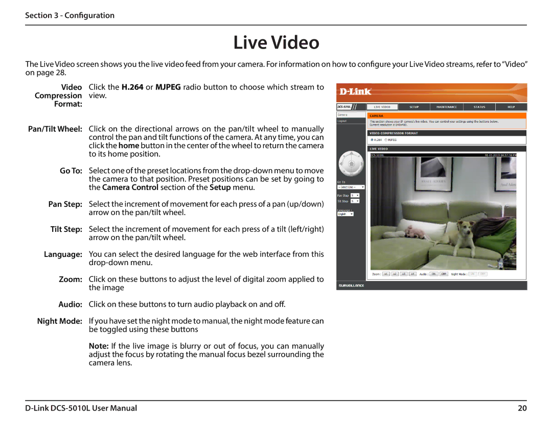 D-Link DCS-5010L user manual Live Video, Format 