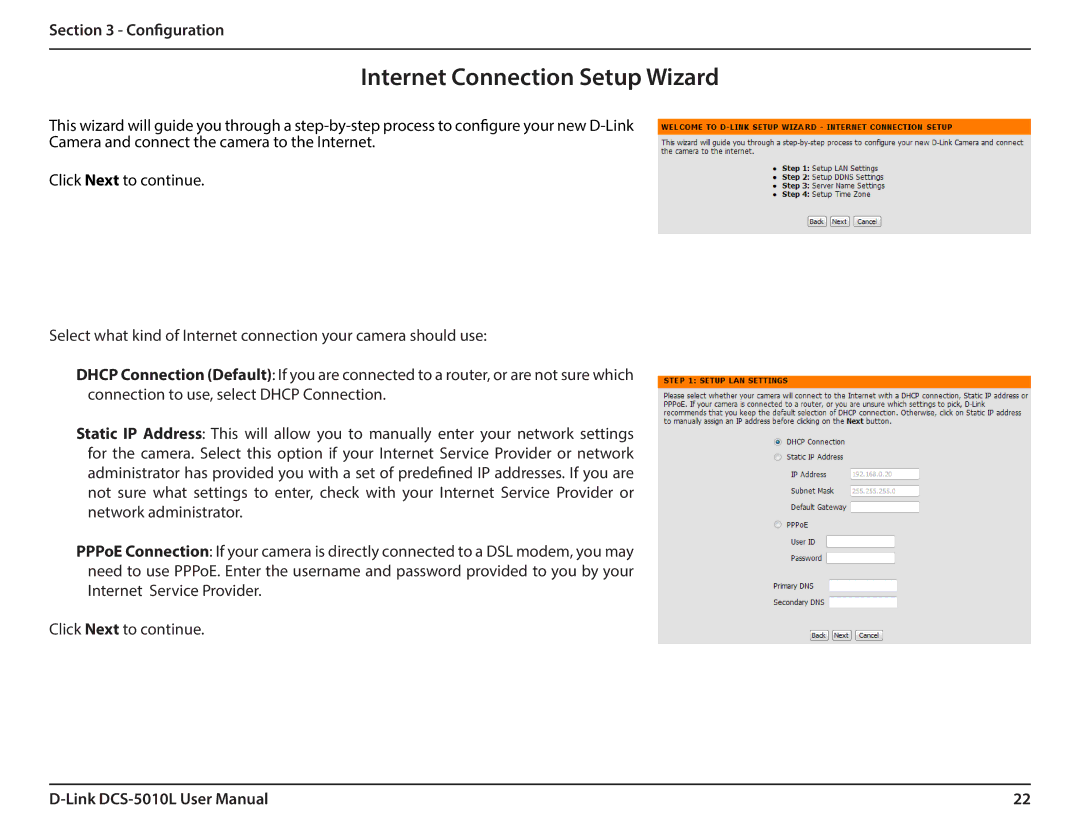 D-Link DCS-5010L user manual Internet Connection Setup Wizard 