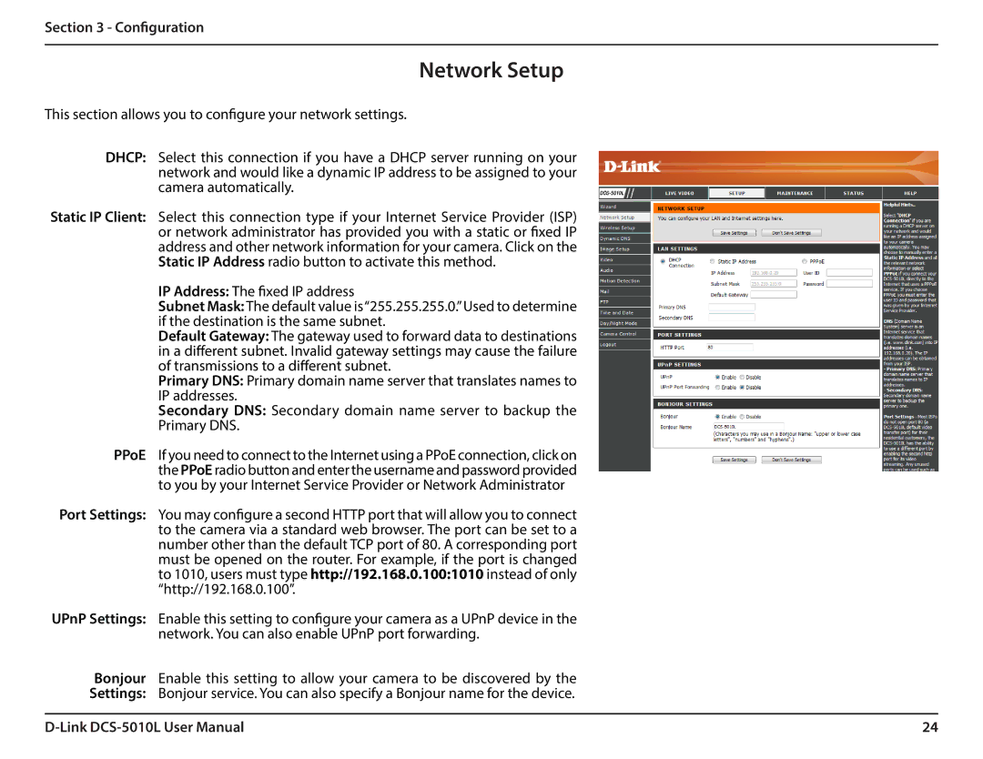 D-Link DCS-5010L user manual Network Setup 