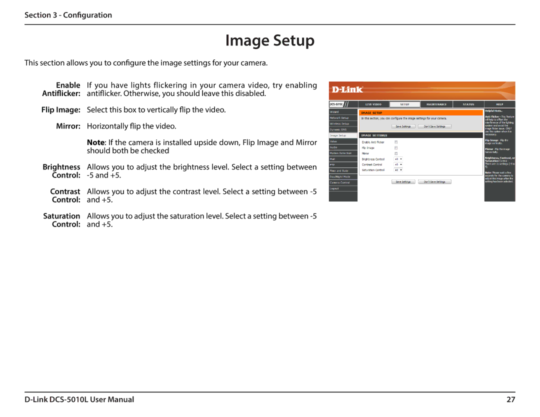 D-Link DCS-5010L user manual Image Setup 