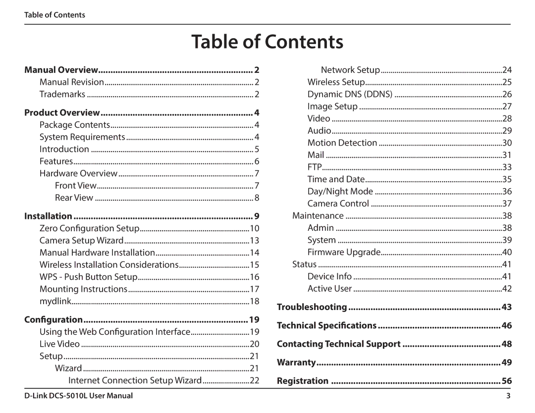 D-Link DCS-5010L user manual Table of Contents 