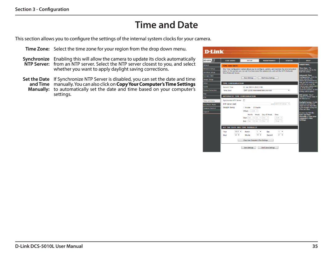 D-Link DCS-5010L user manual Time and Date 