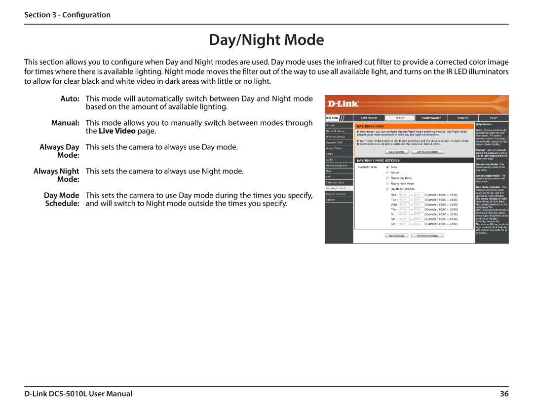 D-Link DCS-5010L user manual Day/Night Mode 