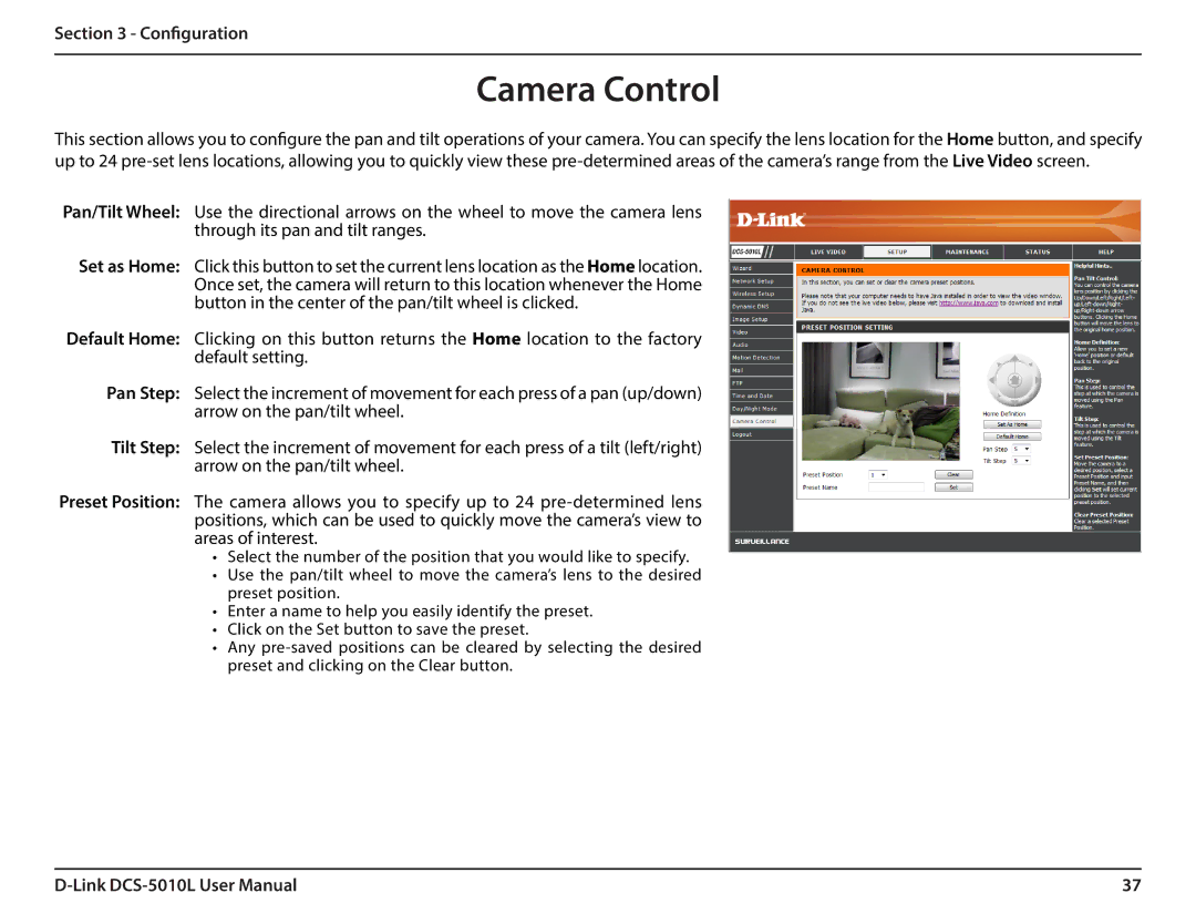 D-Link DCS-5010L user manual Camera Control 