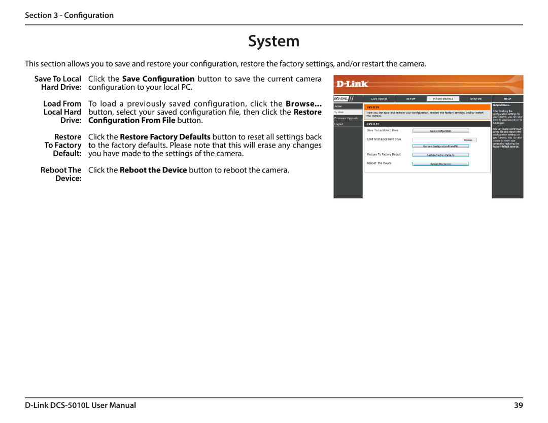 D-Link DCS-5010L user manual System, Drive Configuration From File button, Device 