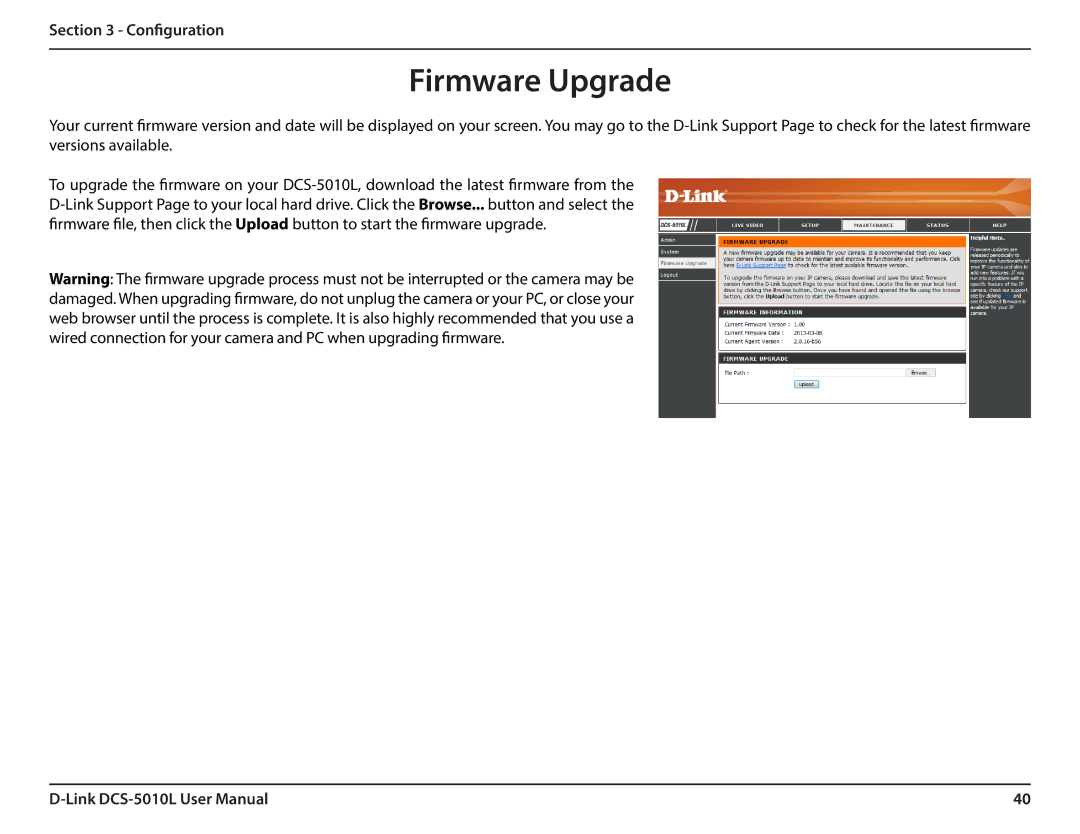 D-Link DCS-5010L user manual Firmware Upgrade 