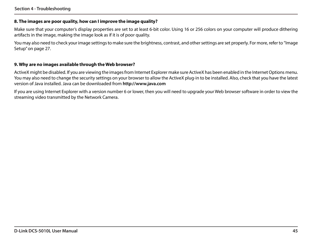 D-Link DCS-5010L user manual Why are no images available through the Web browser? 