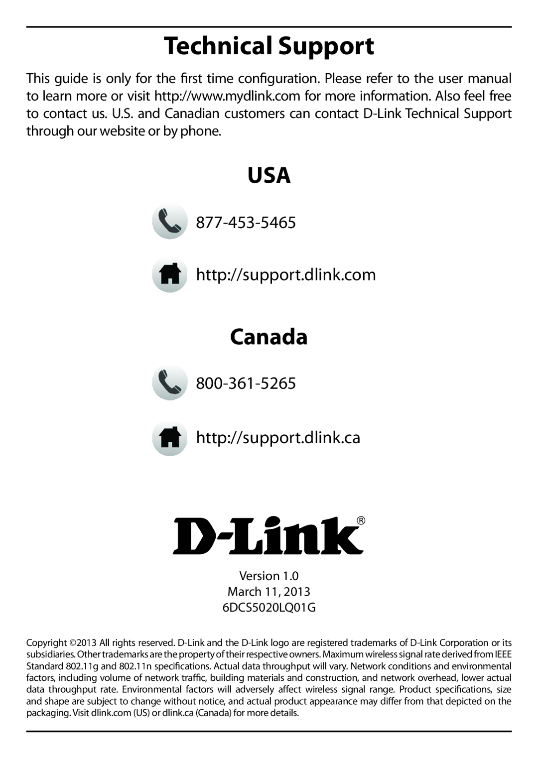 D-Link DCS-5020L manual Technical Support 