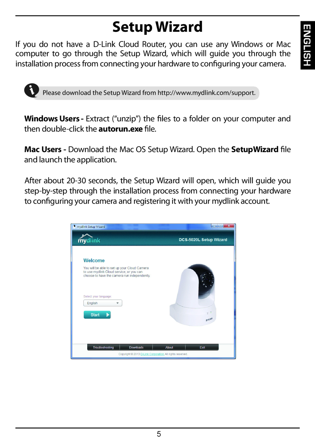 D-Link DCS-5020L manual Setup Wizard 