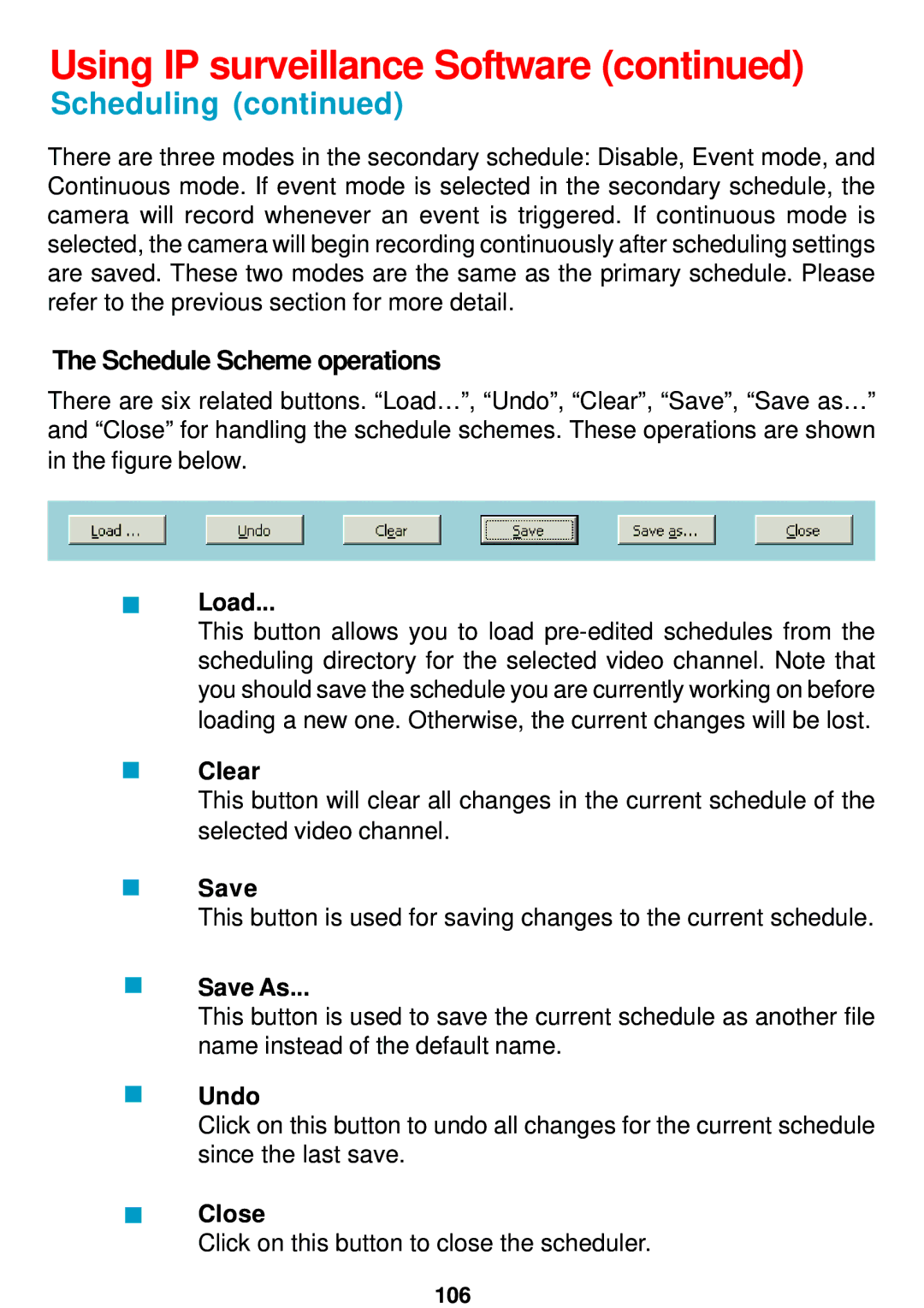 D-Link DCS-5300 manual Schedule Scheme operations 