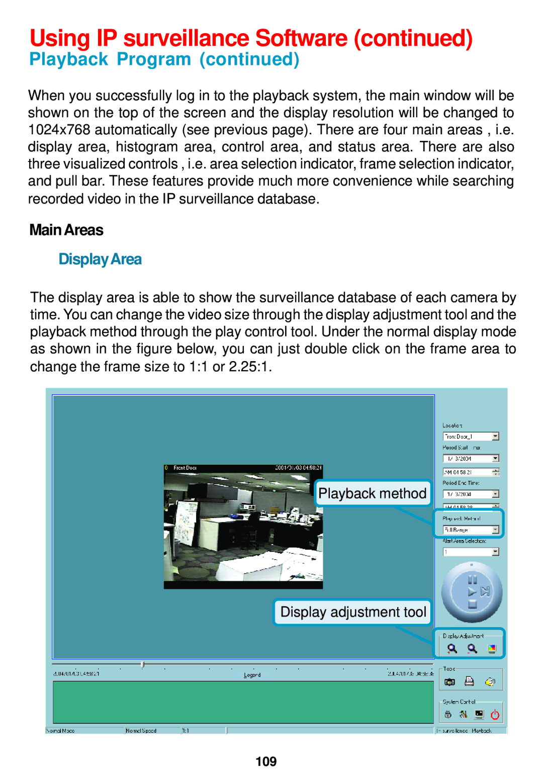 D-Link DCS-5300 manual Playback Program, MainAreas, DisplayArea 