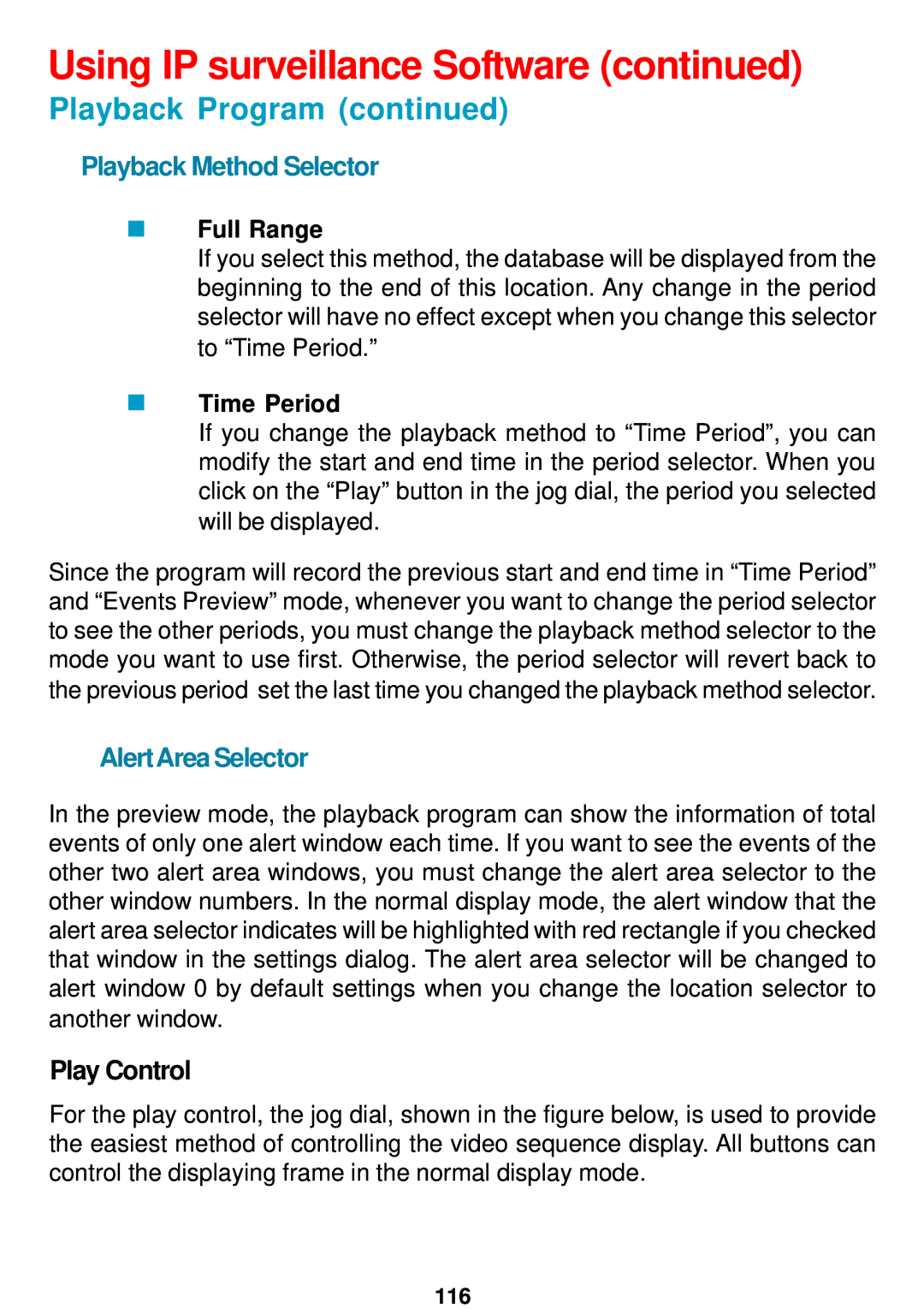 D-Link DCS-5300 manual Playback Method Selector, AlertAreaSelector, Play Control, Full Range, Time Period 