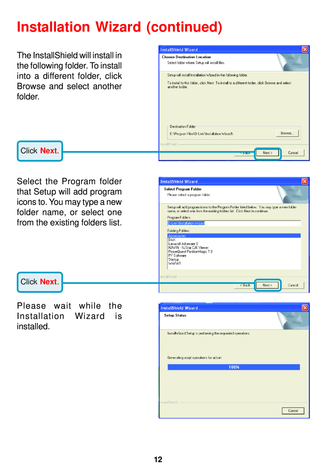 D-Link DCS-5300 manual Please wait while the Installation Wizard is installed 