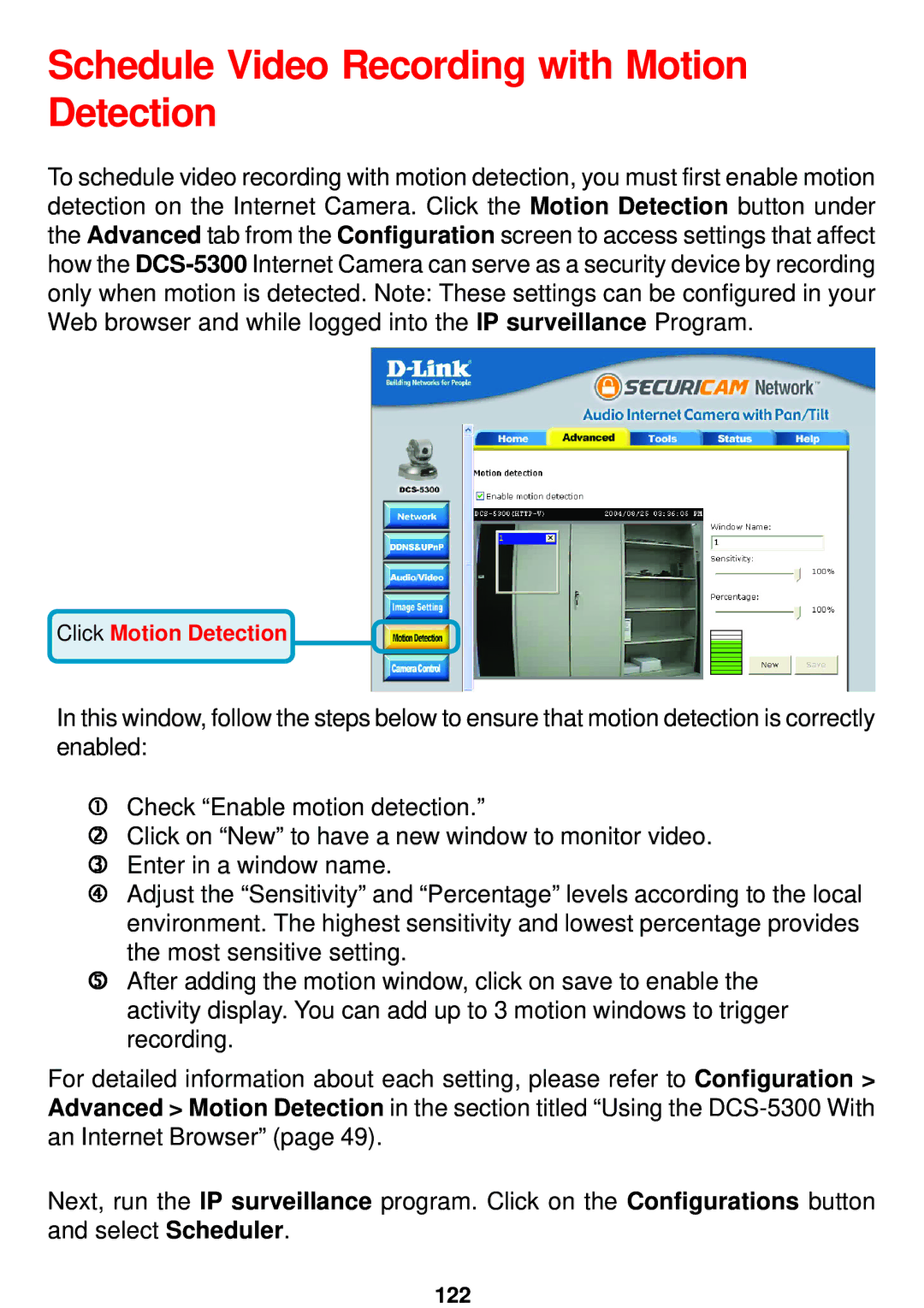 D-Link DCS-5300 manual Schedule Video Recording with Motion Detection 