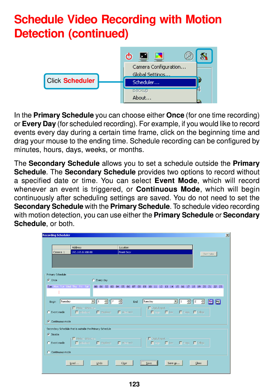 D-Link DCS-5300 manual Click Scheduler 