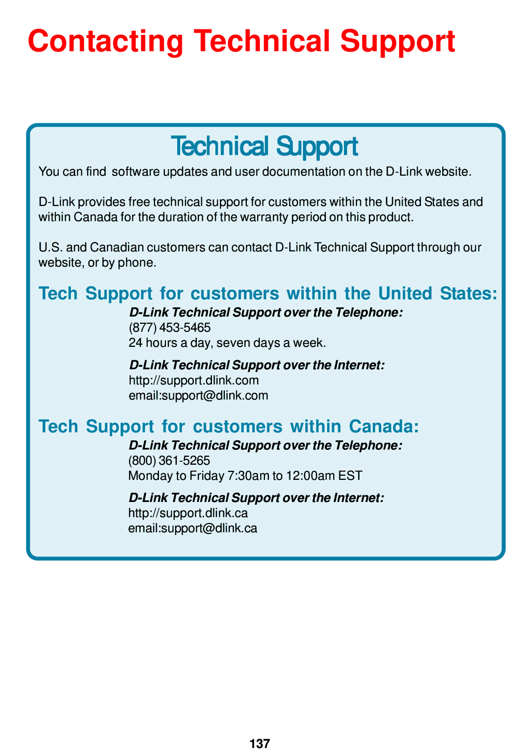 D-Link DCS-5300 manual Contacting Technical Support 