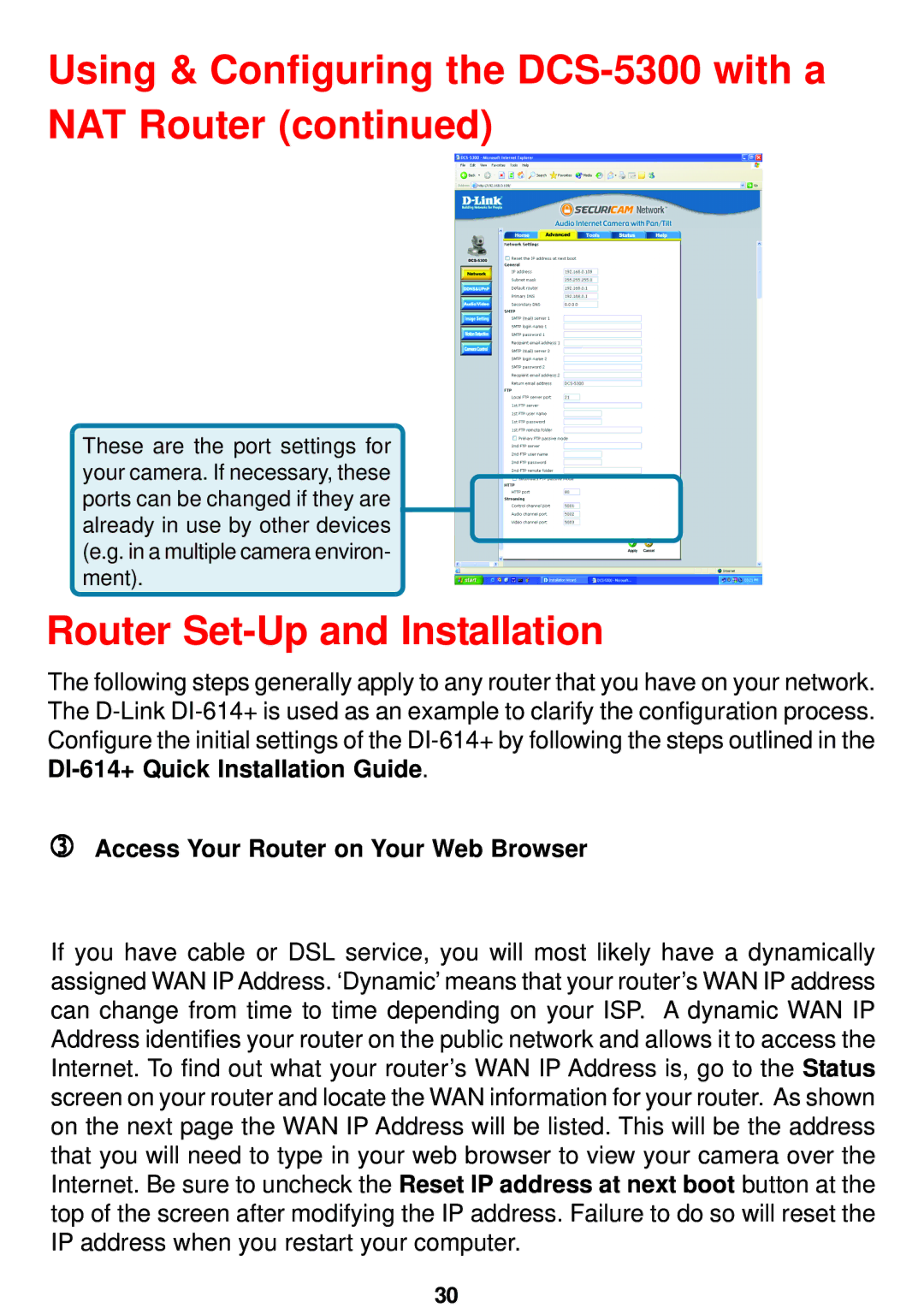 D-Link DCS-5300 manual Router Set-Up and Installation, Access Your Router on Your Web Browser 