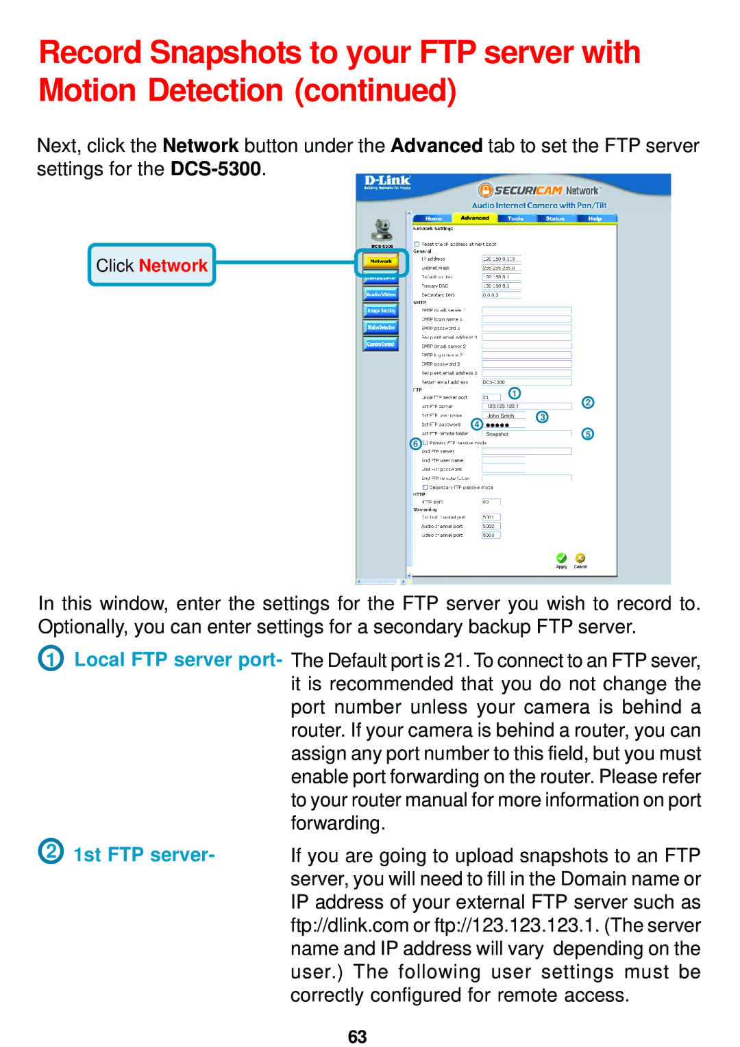 D-Link DCS-5300 manual Record Snapshots to your FTP server with Motion Detection 