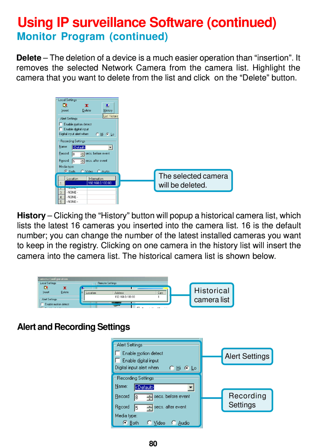 D-Link DCS-5300 manual Alert and Recording Settings 