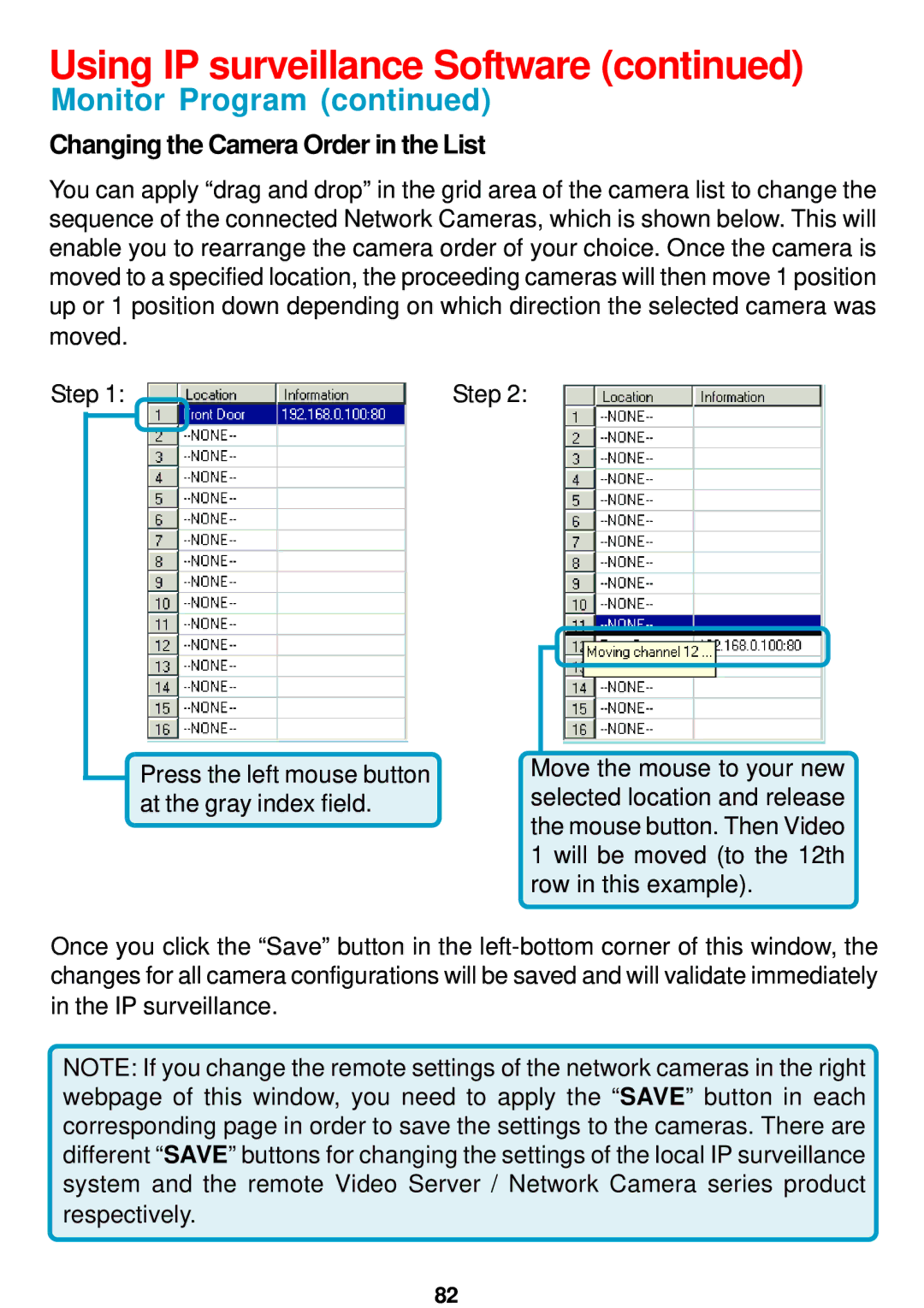 D-Link DCS-5300 manual Changing the Camera Order in the List 