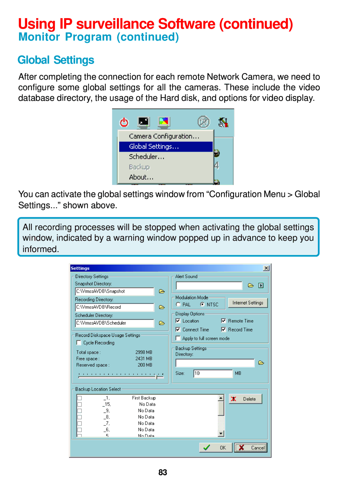 D-Link DCS-5300 manual Monitor Program Global Settings 