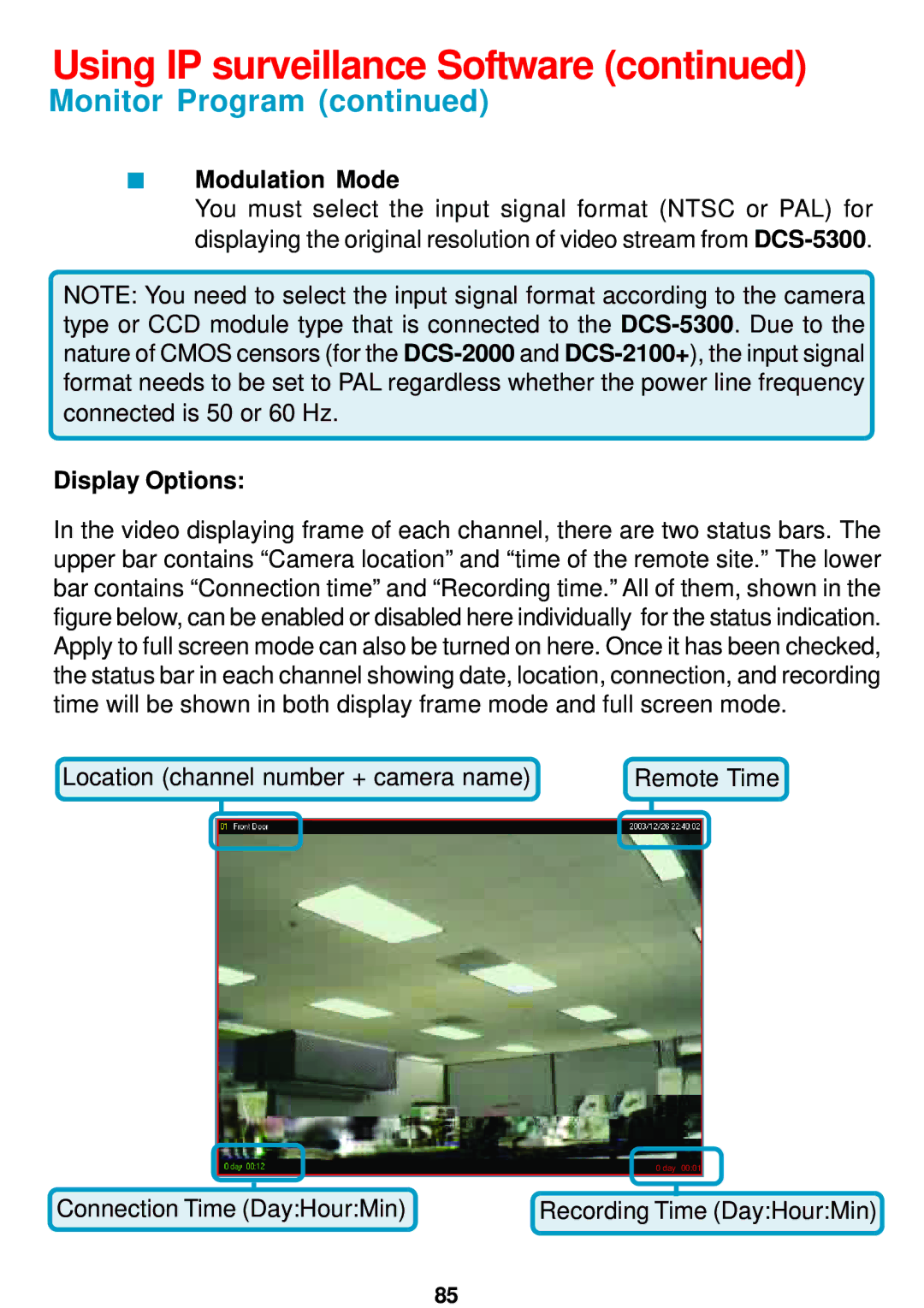 D-Link DCS-5300 manual Modulation Mode, Display Options 