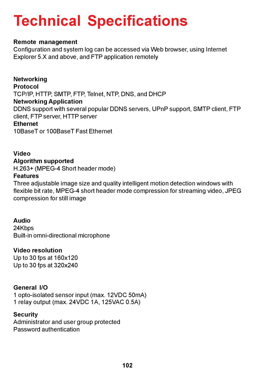 D-Link DCS-5300 manual Technical Specifications, Remote management 