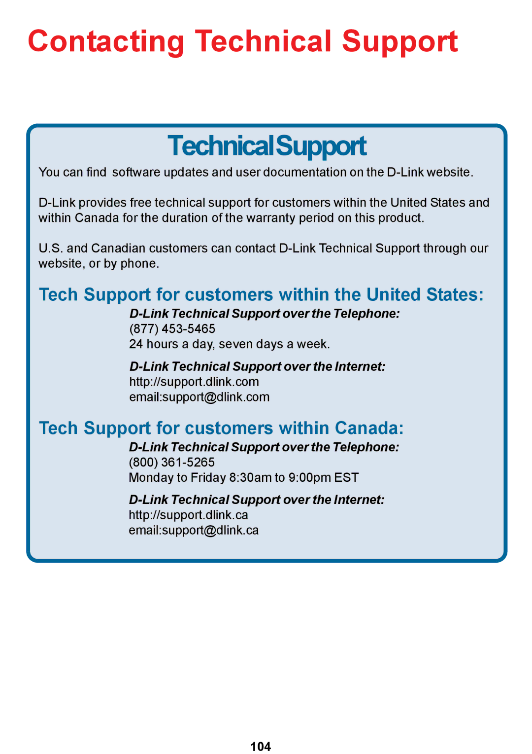 D-Link DCS-5300 manual Contacting Technical Support, TechnicalSupport 