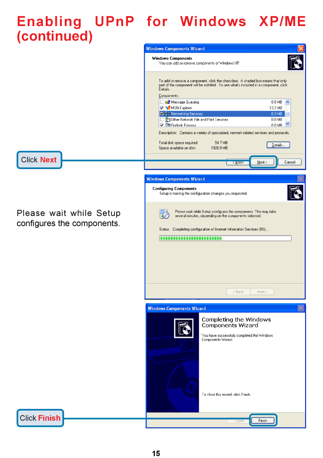 D-Link DCS-5300 manual Please wait while Setup configures the components 