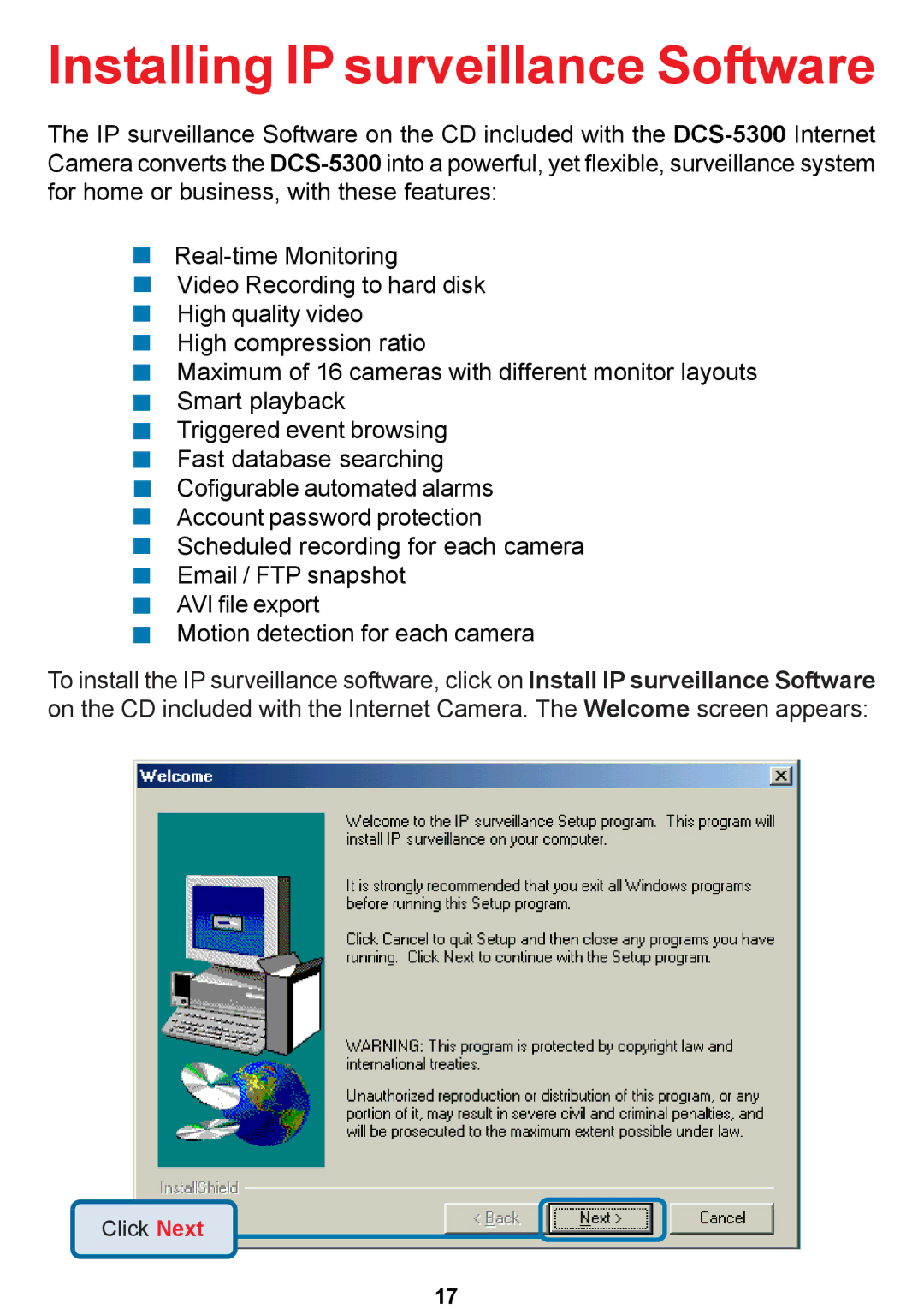 D-Link DCS-5300 manual Installing IP surveillance Software 