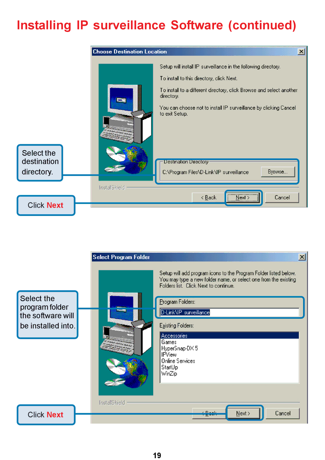 D-Link DCS-5300 manual Select the destination Directory 