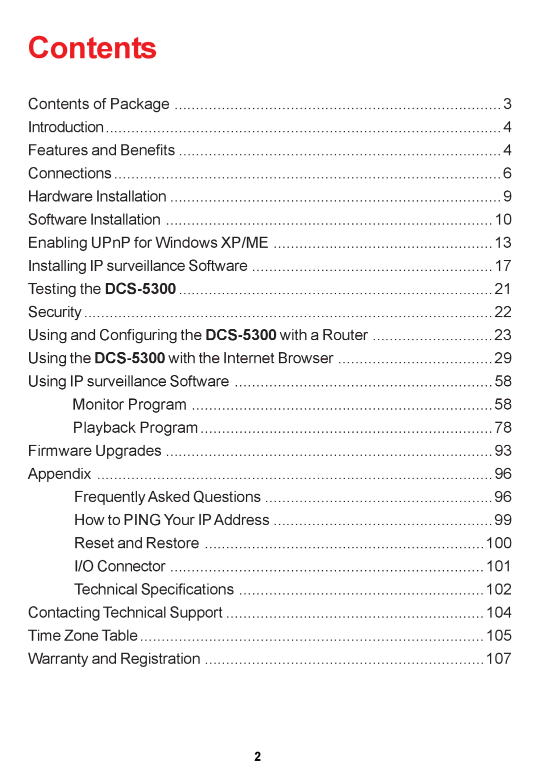 D-Link DCS-5300 manual Contents 