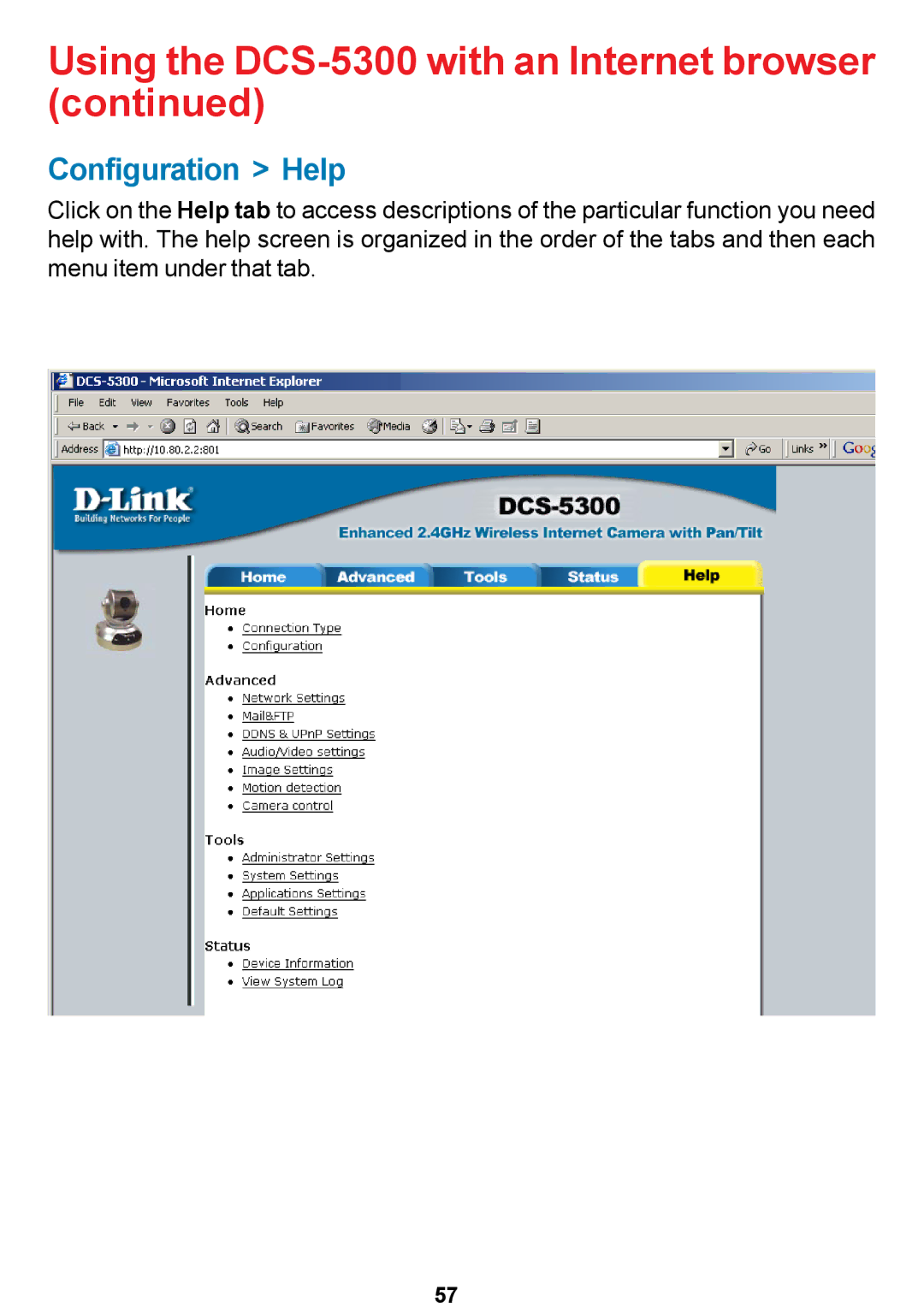 D-Link DCS-5300 manual Configuration Help 