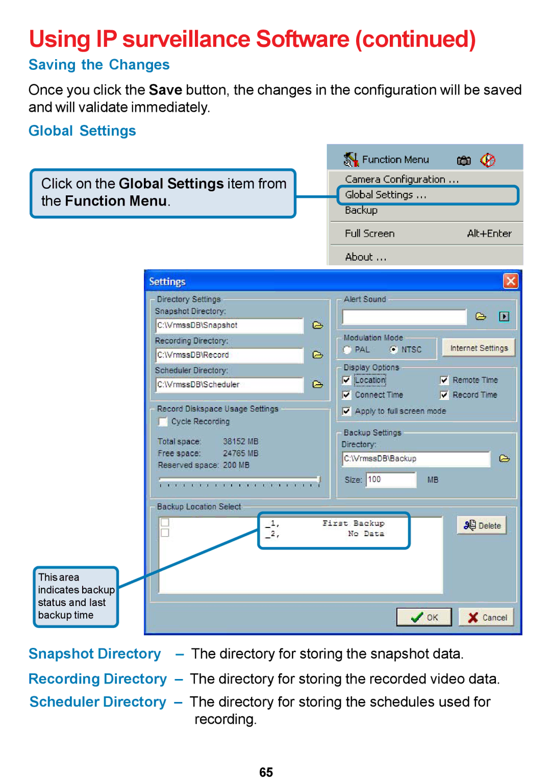 D-Link DCS-5300 manual Saving the Changes, Global Settings 