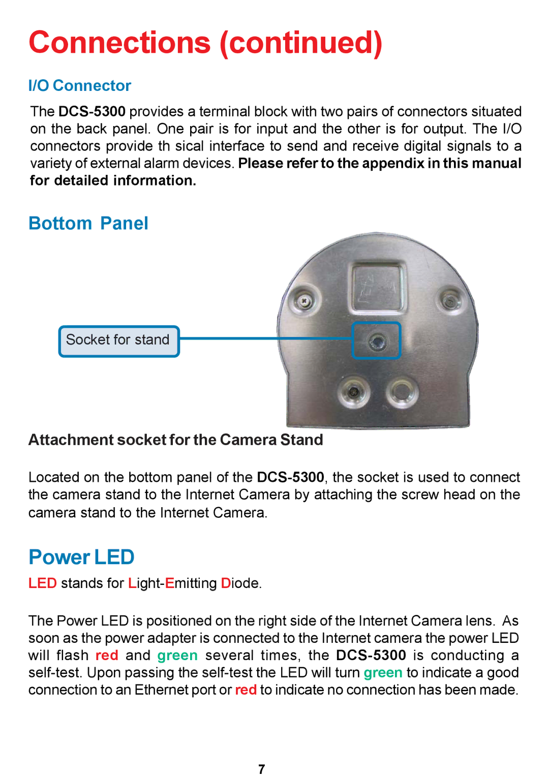 D-Link DCS-5300 manual Bottom Panel, Connector 