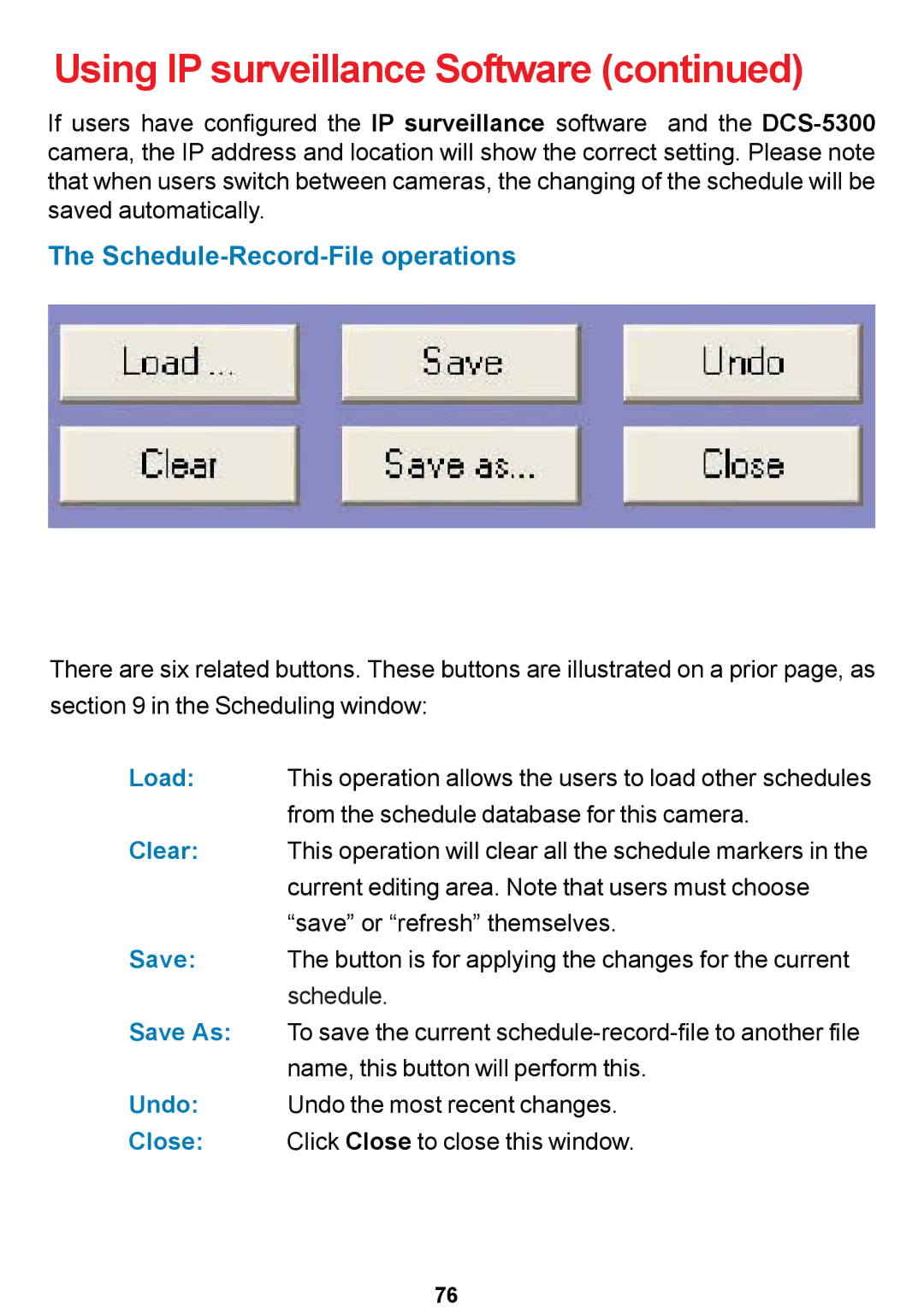 D-Link DCS-5300 manual Schedule-Record-File operations 