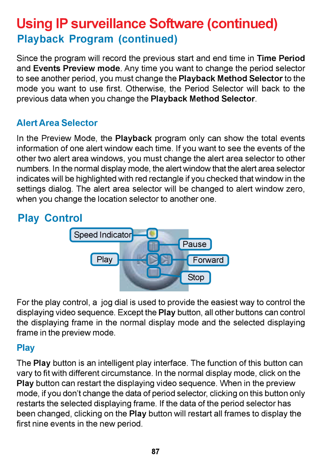 D-Link DCS-5300 manual Play Control, Alert Area Selector 