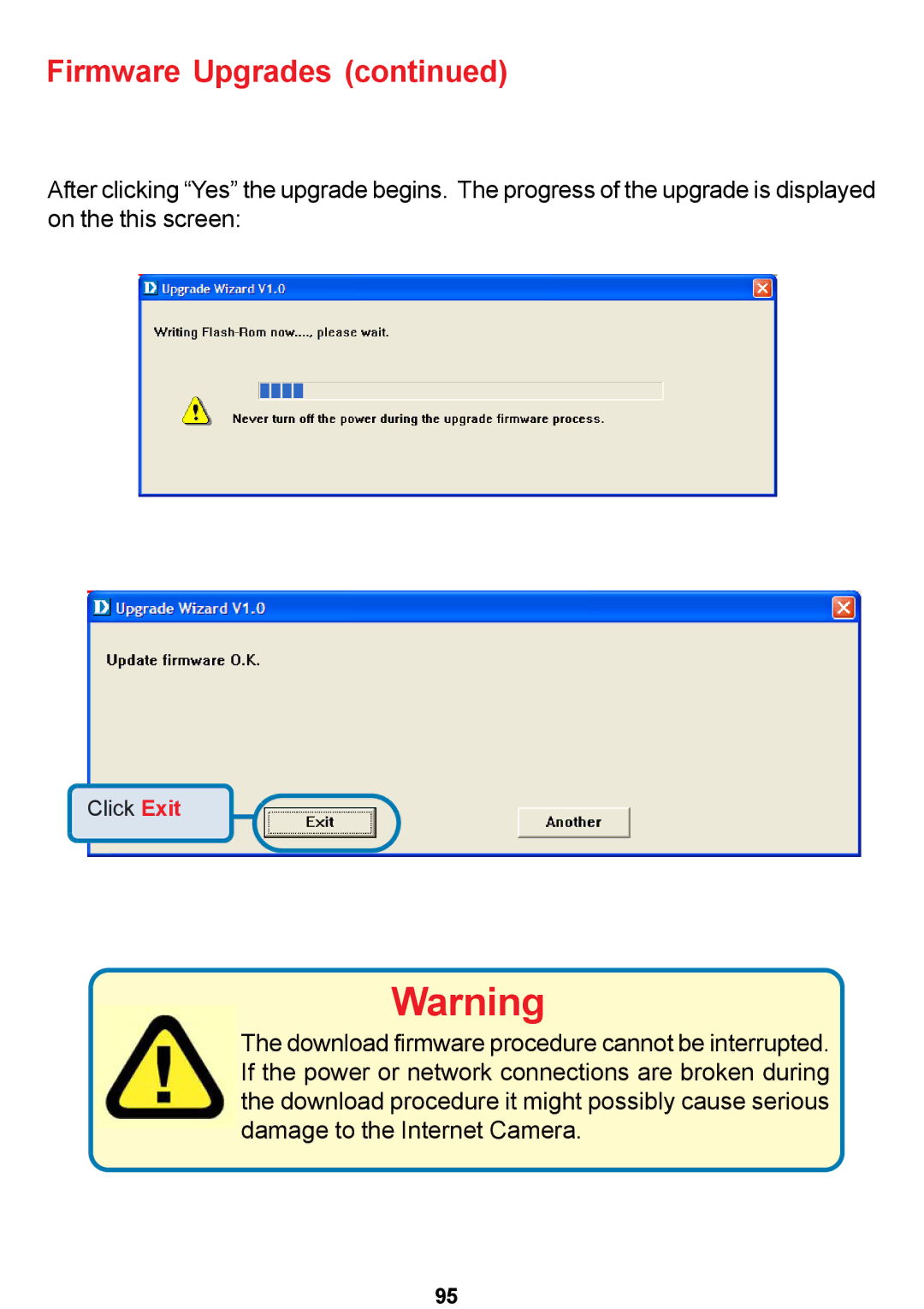 D-Link DCS-5300 manual Click Exit 