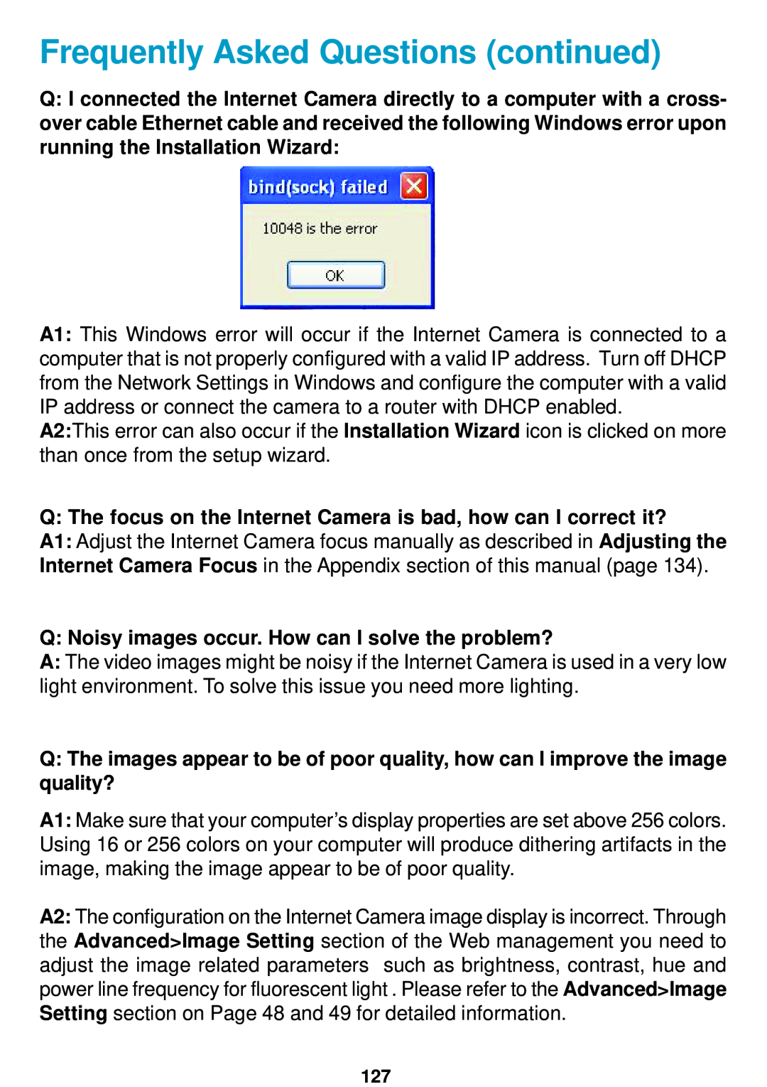 D-Link DCS-5300 Frequently Asked Questions continued, Q The focus on the Internet Camera is bad, how can I correct it? 