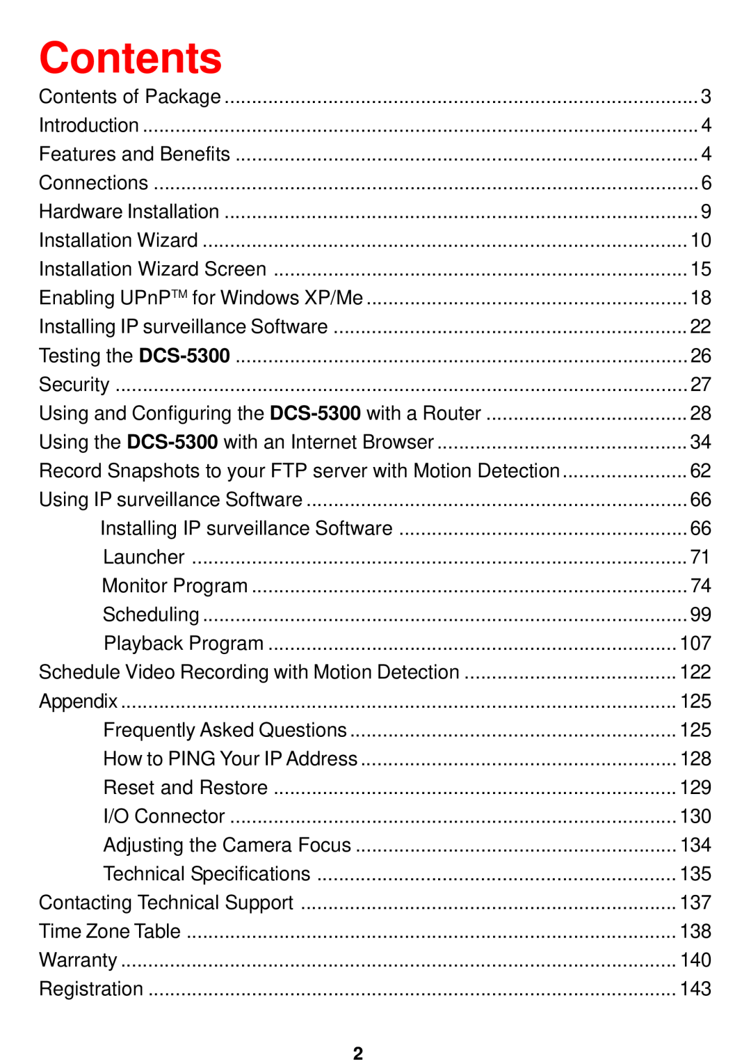 D-Link DCS-5300 manual Contents 