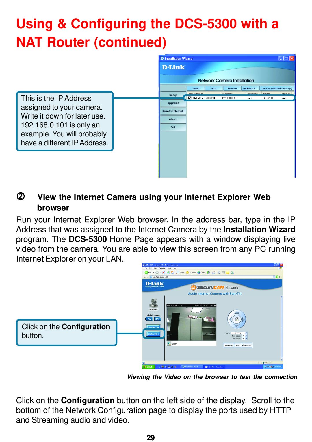 D-Link manual Using & Configuring the DCS-5300 with a NAT Router continued 