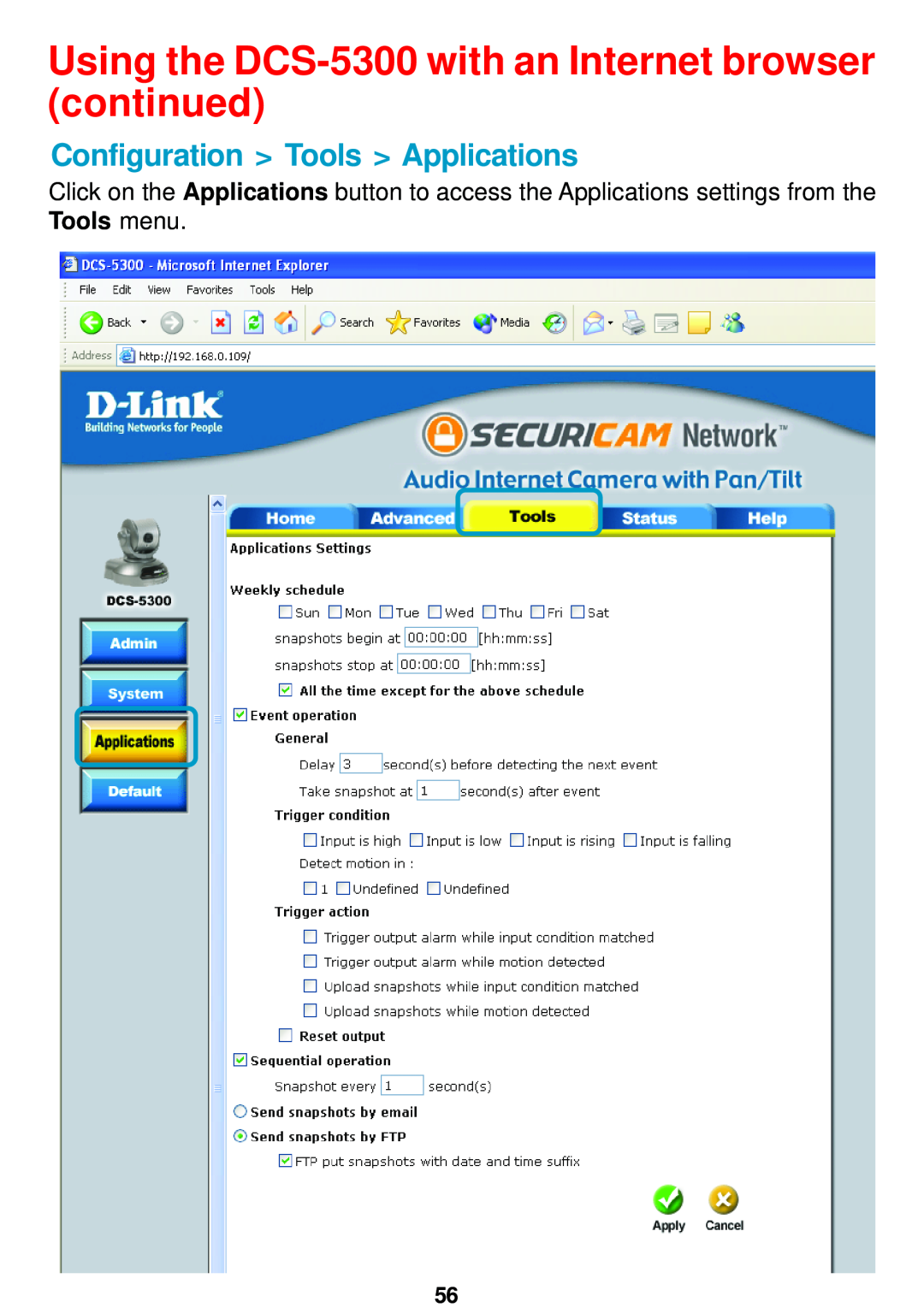 D-Link manual Configuration Tools Applications, Using the DCS-5300 with an Internet browser continued 