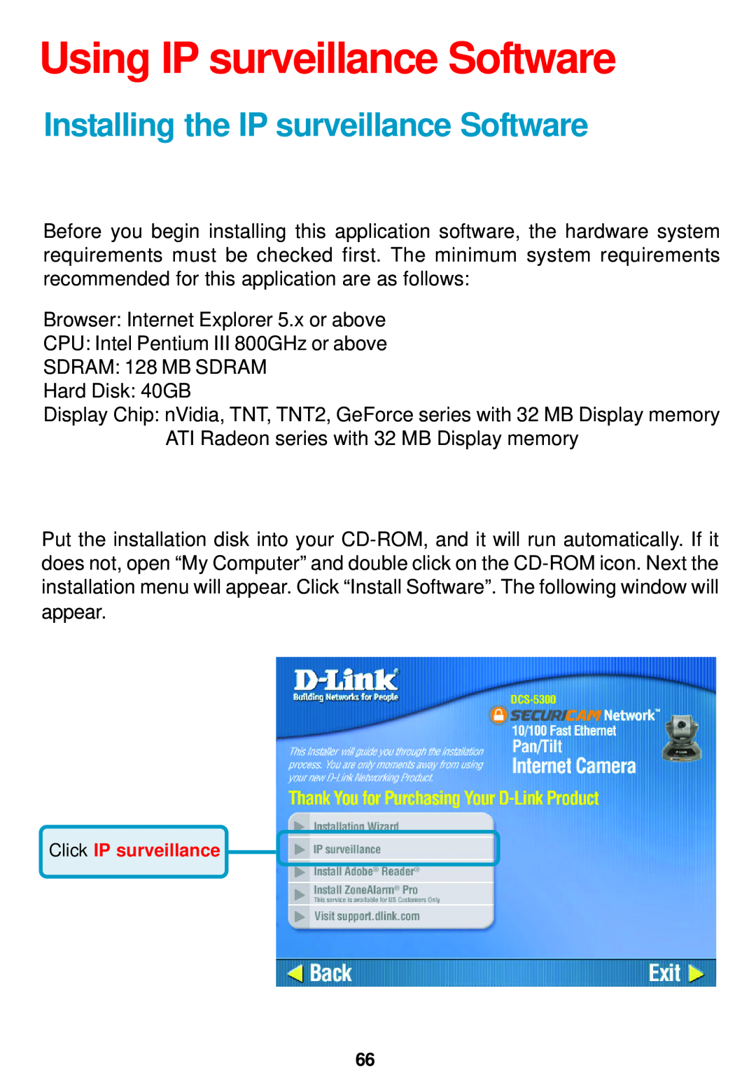 D-Link DCS-5300 manual Using IP surveillance Software, Installing the IP surveillance Software 