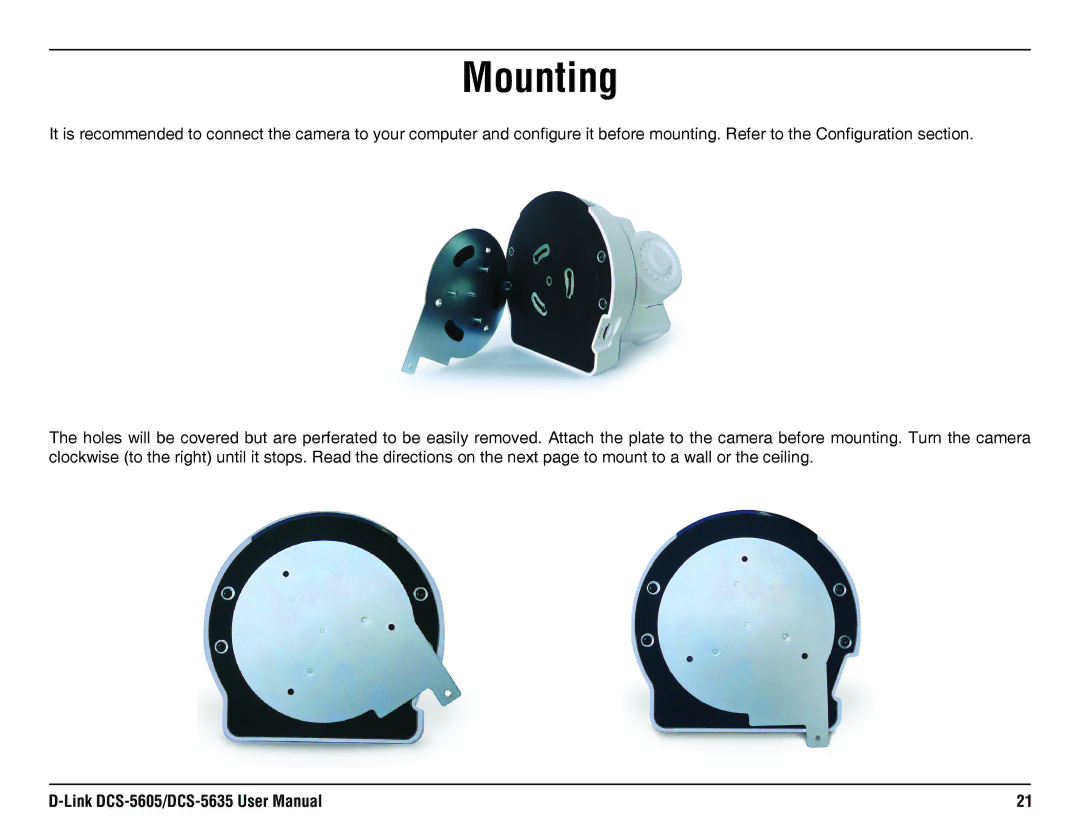 D-Link DCS-5605, DCS-5635 manual Mounting 