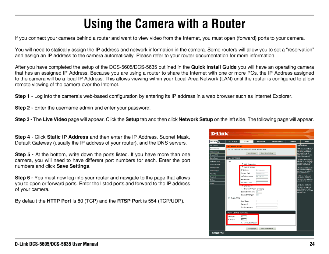 D-Link DCS-5635, DCS-5605 manual Using the Camera with a Router 