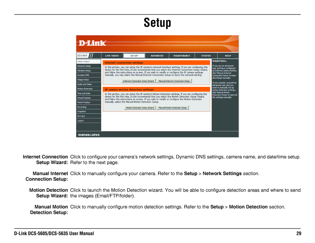 D-Link DCS-5605, DCS-5635 manual Connection Setup, Detection Setup 