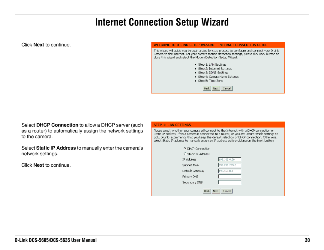 D-Link DCS-5635, DCS-5605 manual Internet Connection Setup Wizard 