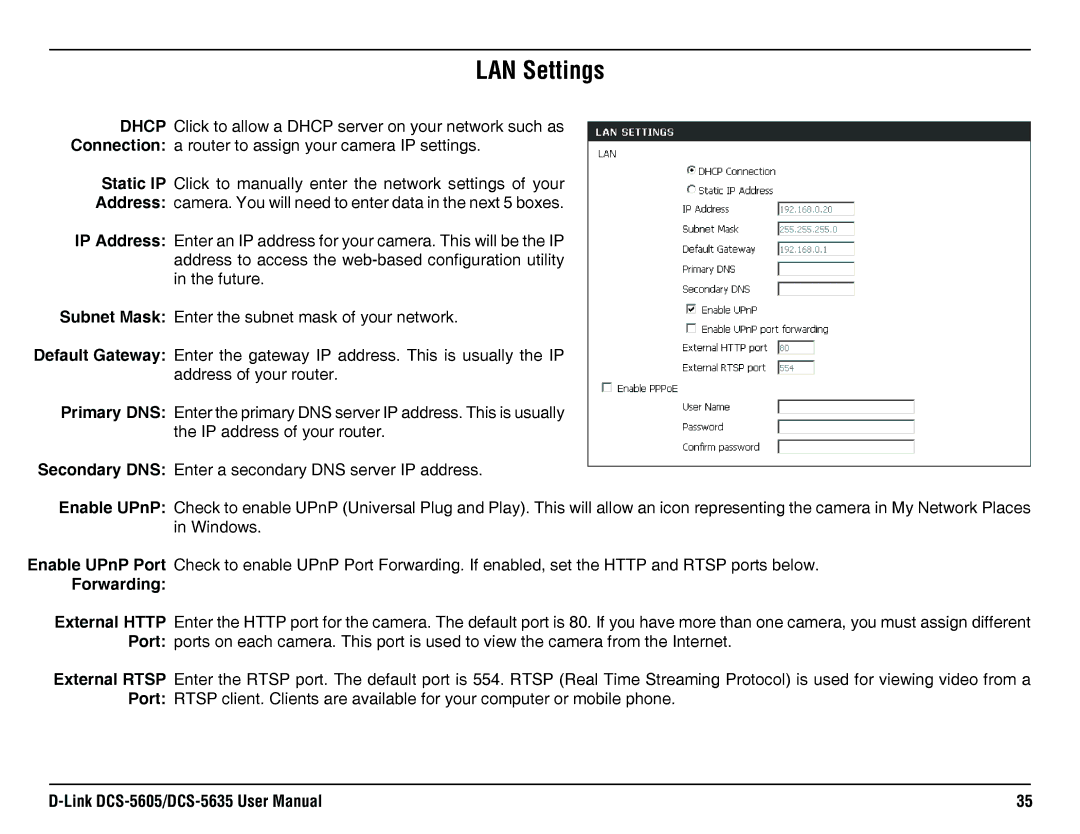 D-Link DCS-5605, DCS-5635 manual LAN Settings, Forwarding 