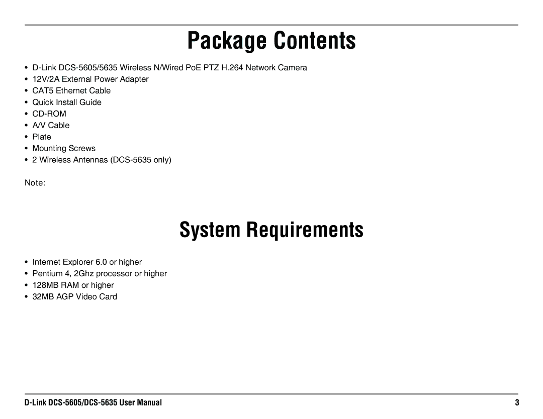 D-Link DCS-5605, DCS-5635 manual Package Contents 