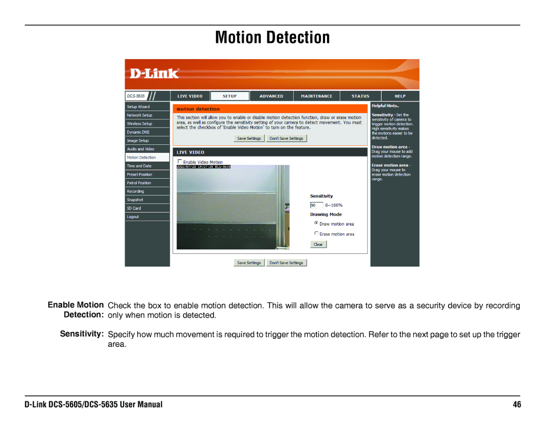 D-Link DCS-5635, DCS-5605 manual Motion Detection, Sensitivity 